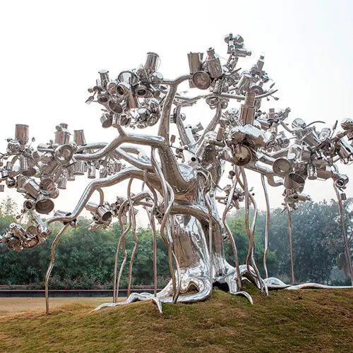 Escultura de árbol de acero inoxidable abstracto de metal para jardín de arte moderno al aire libre