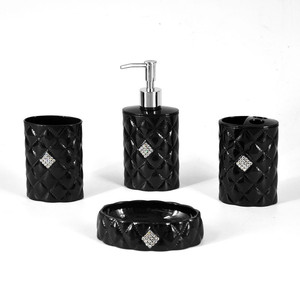 4 Pièces Accessoires de Salle de Bain Style Luxe Noir Avec Diamants - Product Image 1