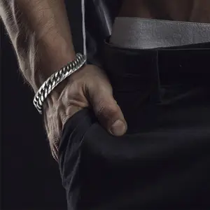 Zooying pulseira de prata cubano, corrente de aço inoxidável bracelete para homens