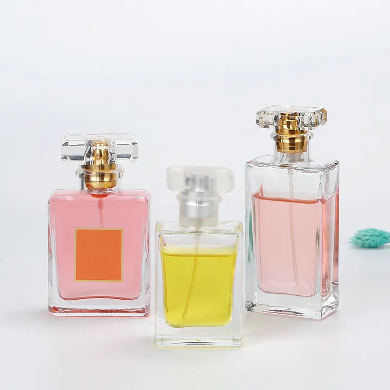 Botol Parfum Semprot Kabut, Tutup Kaca Bening Persegi Tebal 30Ml 50Ml 100Ml dengan Tutup Bayonet