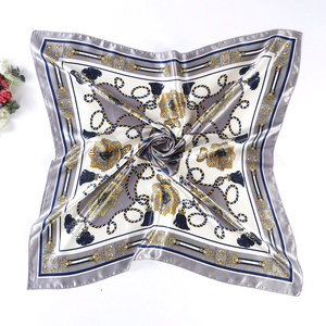 2025 New Arrival Luxury Branded Silk Scarf square Printed Satin Hijab Hot Selling Chain Design Women <strong>Head</strong> <strong>Wrap</strong> - Product Image 2