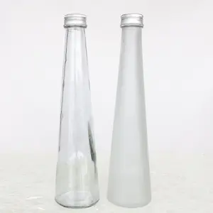 סיטונאי תה זכוכית בקבוק בקבוק חרוטי ברור זכוכית משקאות בקבוק עם מכסה 300 ml