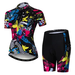 Großhandel Custom Cycling Jersey Kurzarm Frauen Fahrrad bekleidung Fahrrad hemden Gepolsterte Shorts Set