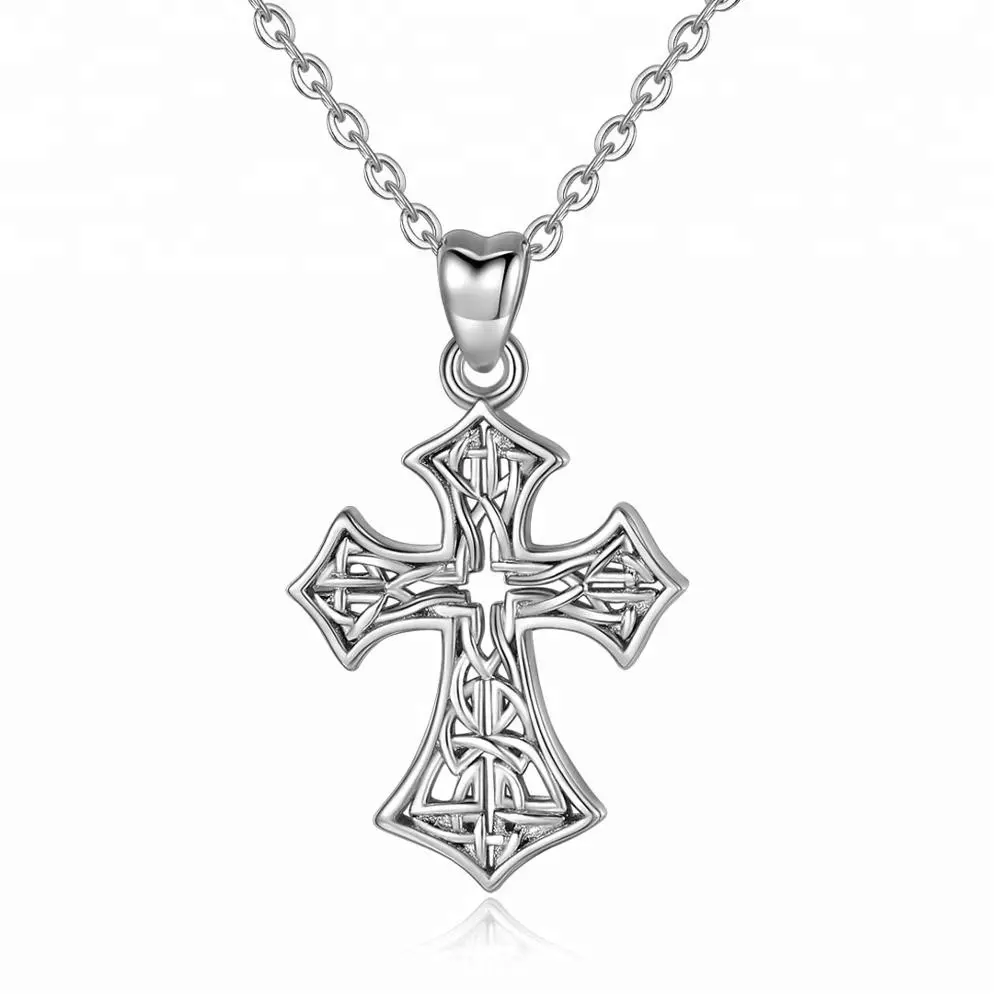 China Supplier 18 Inch Chain Necklace 925 Sterling Silver Eternal Love Celtic Cross Irish Knot Men Charm