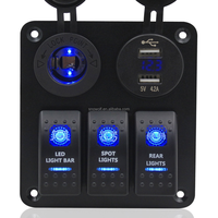 Panneau de commutateur à bascule pour voiture Blue S2 3 gang avec prise USB, prise d'alimentation, voltmètre, chargeur