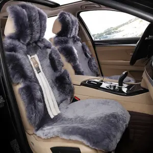 Hoge kwaliteit zuivere wol auto zitkussen grijs kleur bont auto stoelhoezen