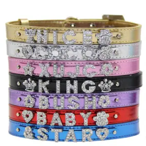 Fashional Pet Collar Products, PU Leather Dog Collars metallic materials for DIY slide letters charms