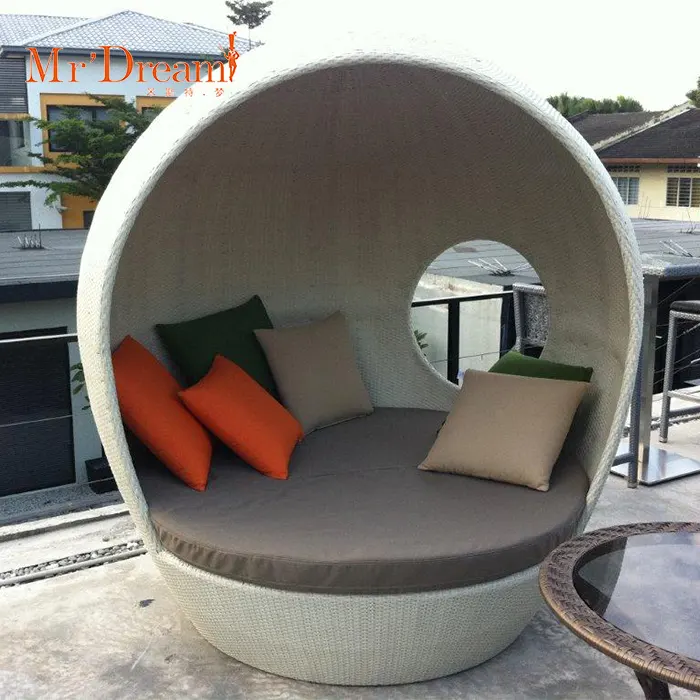 Tumbona de mimbre redonda moderna para exteriores, cama de día, sofá, Hotel