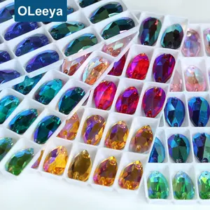 Wholesale 40 Shape Crystal Strass AB Gems Sew on Clothing 13x18mm Teardrop Flatback Glass Sewing Rhinestones for Women Dresses