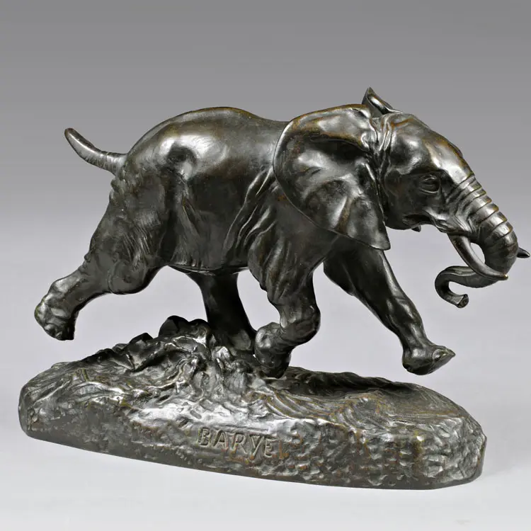 Enfeite de elefante de corrida preto de bronze de metal personalizado de fábrica
