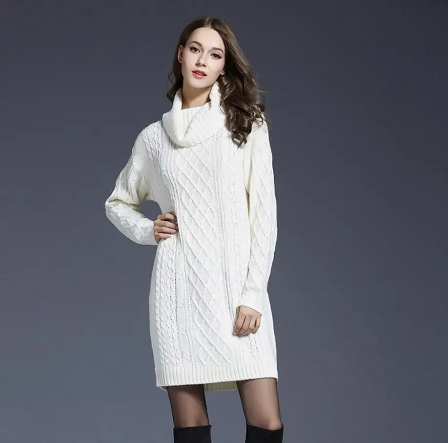 Женское платье-свитер, пуловер большого размера, водолазка, специально для рынка Европы и Америки, длинная юбка с воротником-стойкой