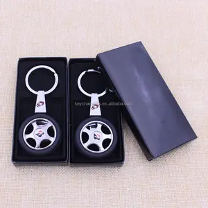 Custom high quality business gifts flexible metal tire keychain with box