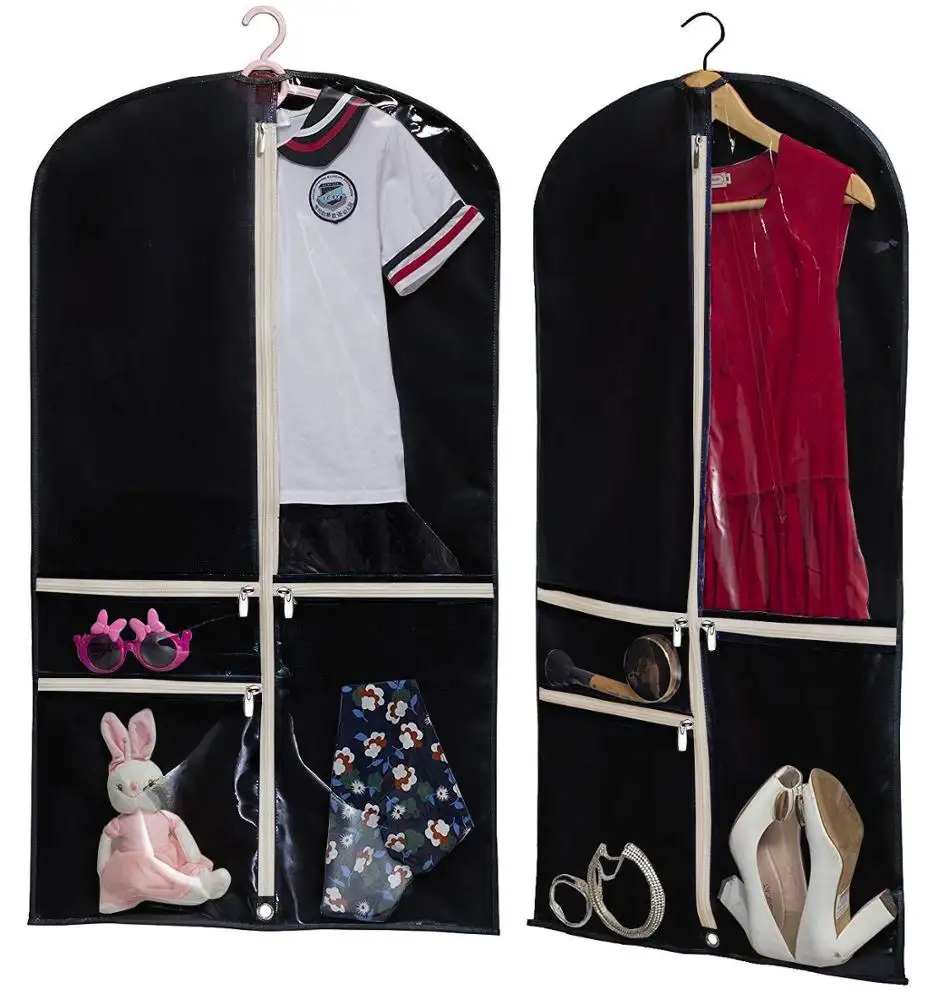 Black Travel 2 Pack Kids Zipper Pockets Garment Hanger Dust Bags dança garment bag com bolsos com preço barato