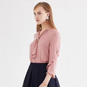 Fashion chiffon ruffle office blouse tops ladies V-neck 2019 new