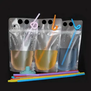 New Products Party Disposable Stand Up Ziplock Drink Pouches with straw for Juice cocktail cola