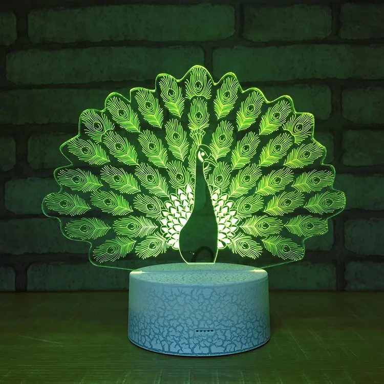 SOCOVE SC3D - 124 7 renk değiştirme güzel 3D Led Peaowl tavuskuşu gece lambası çocuklar için hediye