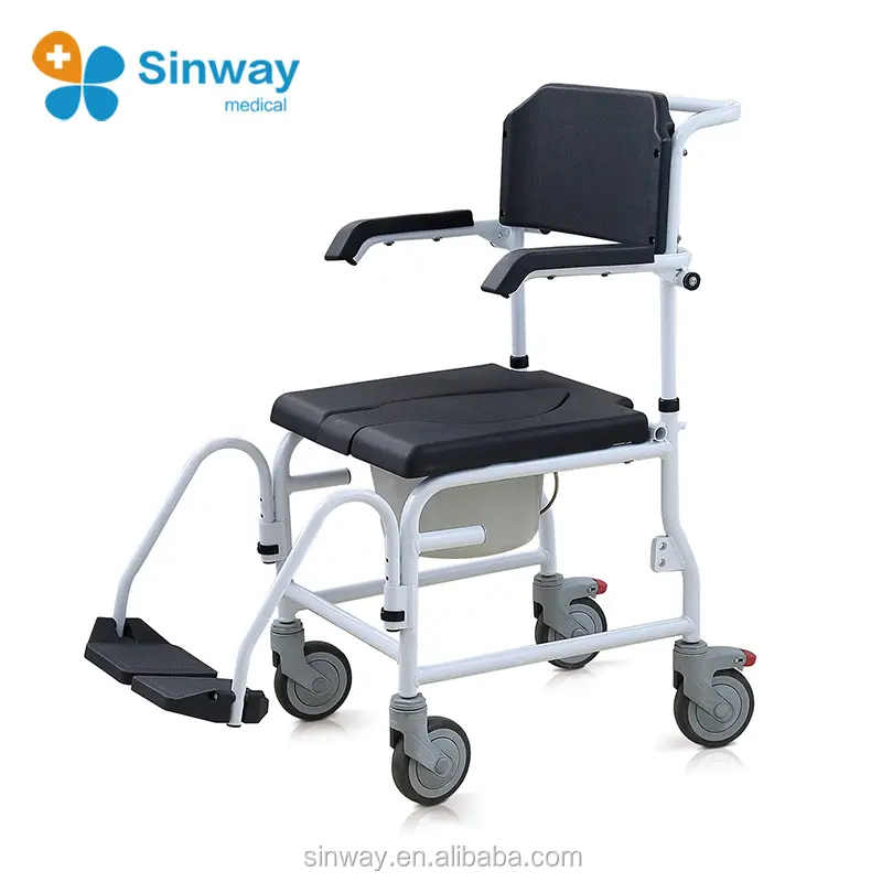 Assist Badezimmer Tragbarer 2-in-1-Funktion Mobile Shower Commode Chair mit Toiletten rädern für Behinderte