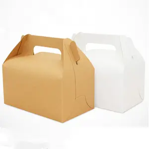 Özel beyaz/kahverengi kraft kağıt gıda kutuları aperatif take away ambalaj kollu kutu