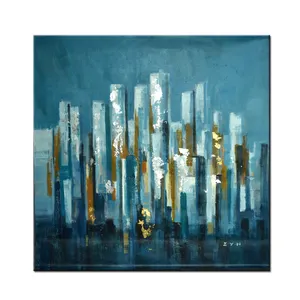 Peintures d'art sur toile de grande taille avec feuille d'or, bâtiment moderne, <span class=keywords><strong>peinture</strong></span> à l'huile abstraite - Product Image 1