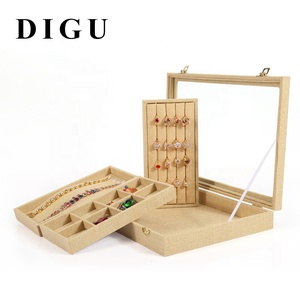 Burlap กล่องเครื่องประดับ12ช่อง,อุปกรณ์ประกอบฉากกล่องเก็บเครื่องประดับเครื่องประดับถาดอเนกประสงค์พร้อมฝาปิด - Product Image 2