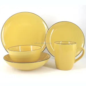 16 Pc Geel Ronde Effen Kleur Steengoed Diner Set/Geglazuurde Keramische Servies Met Modern Design