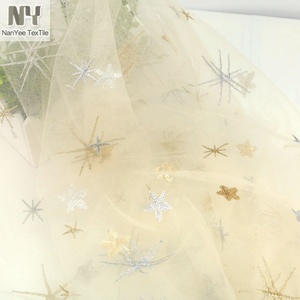 Nanyee Textile Summer Gold <strong>Metallic</strong> Lurex Embroidered <strong>Mesh</strong> With <strong>Sequin</strong> Stars - Product Image 6