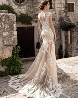 Robe de mariée de forme sirène, jupe détachable, transparente, Sexy, couleur Champagne, rose