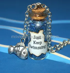 Just Keep Swimming Necklace with a Fish Charm Finding Nemo, Dory, Magical Bottle necklace in silver