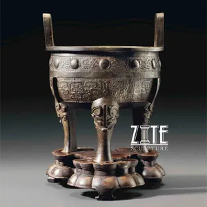 アンティーク古代金属鋳造ブロンズ彫刻中国の鼎