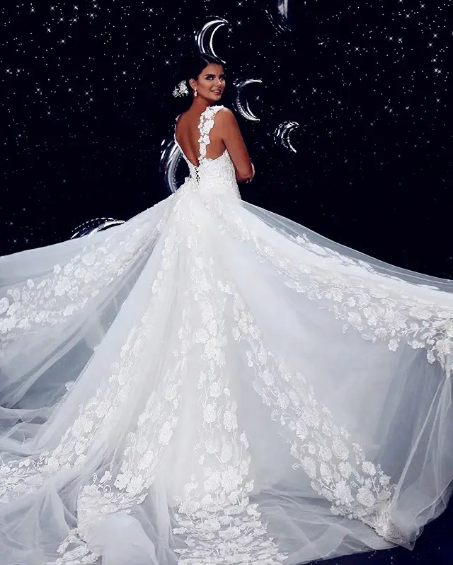 Brand Afraic Pure White Lace Overskirt Wedding Dresses With Detachable Train Turkey Mermaid Modern Bridal Gowns