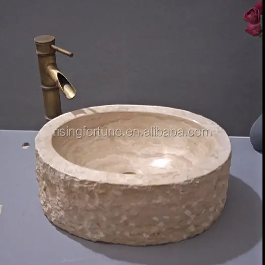 Bege travertine oval lavatório bacia