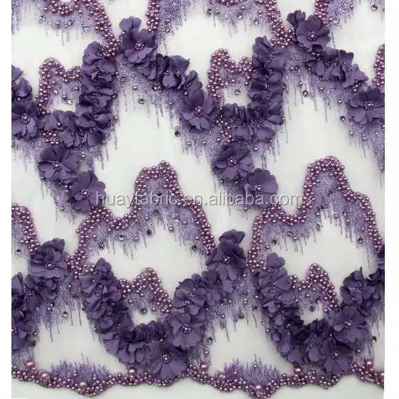 2016 Topone Высококачественная Сливовая 3D французская сетчатая кружевная ткань из бисера кружевная ткань Свадебные кружева ткани с камнями FB0100