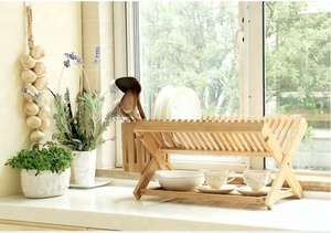 Égouttoir à vaisselle pliable en <span class=keywords><strong>bambou</strong></span>, support de séchage de la vaisselle avec porte-ustensiles, supports de rangement de cuisine pliables et supports comme sur la photo - Product Image 3