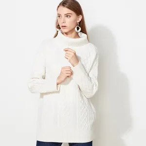 Donne di Grandi Dimensioni Baggy Lungo Lavorato A Maglia Solido Bianco Chunky Maglione Top