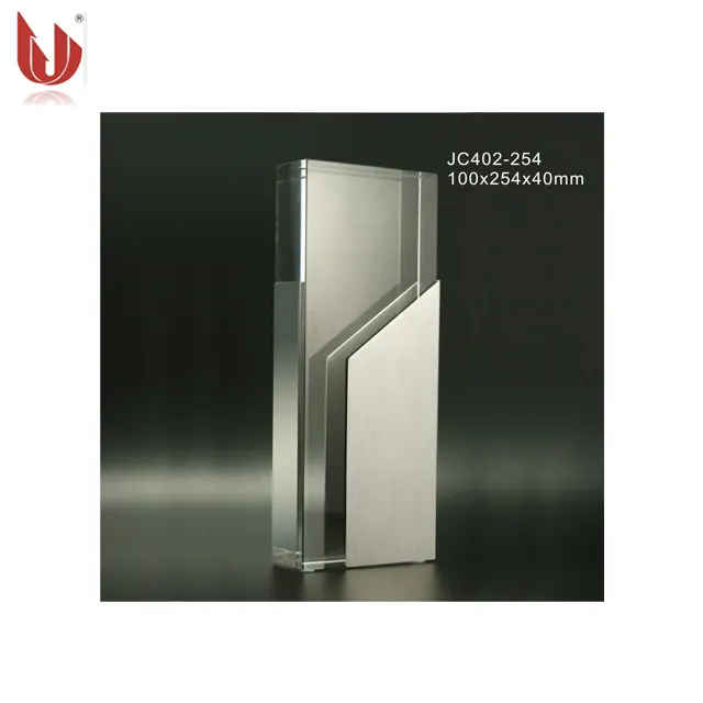 Factory Directly Custom blank glass design Clear plaques with silver metal crystal business trophy
