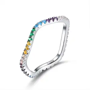 BAGREER SCR465 Wholesale price gemstone artificial jewellery mix color stone colorful CZ rainbow zirconia custom ring