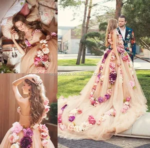 NW1164 आकर्षक रोमांटिक बड़ा फूल एक लाइन शादी की पोशाक ब्राइडल गाउन
