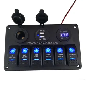 Waterproof 6 Gang Aluminium Car Boat Marine Rocker Switch Panel