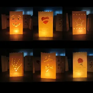 Kantong Lilin Kertas Tahan Api Luminary Putih untuk Dekorasi Pesta