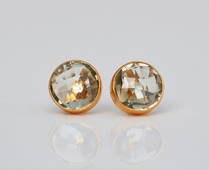 925 sterling <b>silver</b> Green Amethyst Gemstone gold vermeil handmade <b>stud</b> <b>earrings</b> - Product Image 1