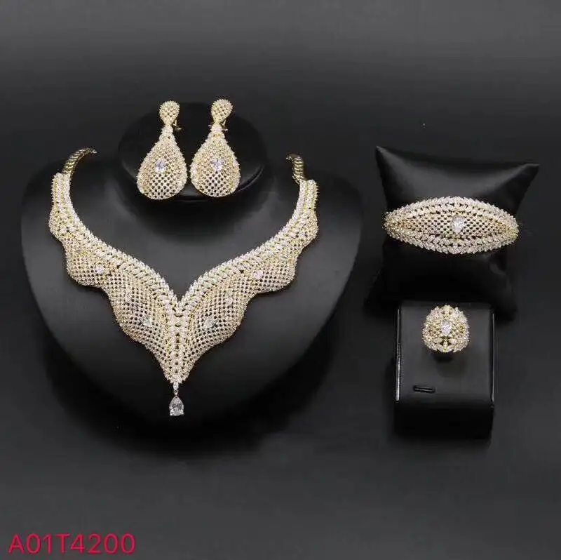 62929 African wedding necklace, wholesale jewellery New women's fashion 18k gold color luxury wedding jewelry set