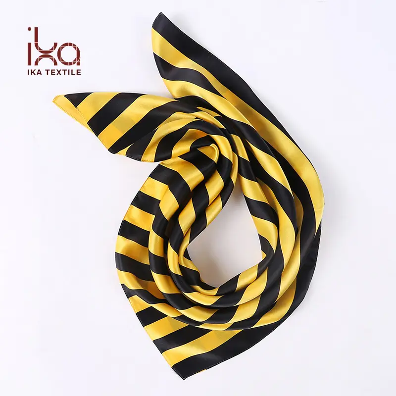 China Black and Yellow Striped Custom Printed Silk Scarf