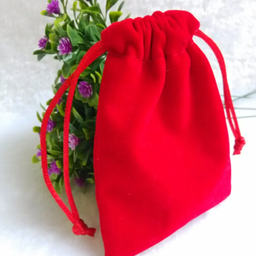 Yüksek kaliteli İpli takı depolama ve paket ambalaj özel 8*10 cm bilezik kırmızı kadife çanta