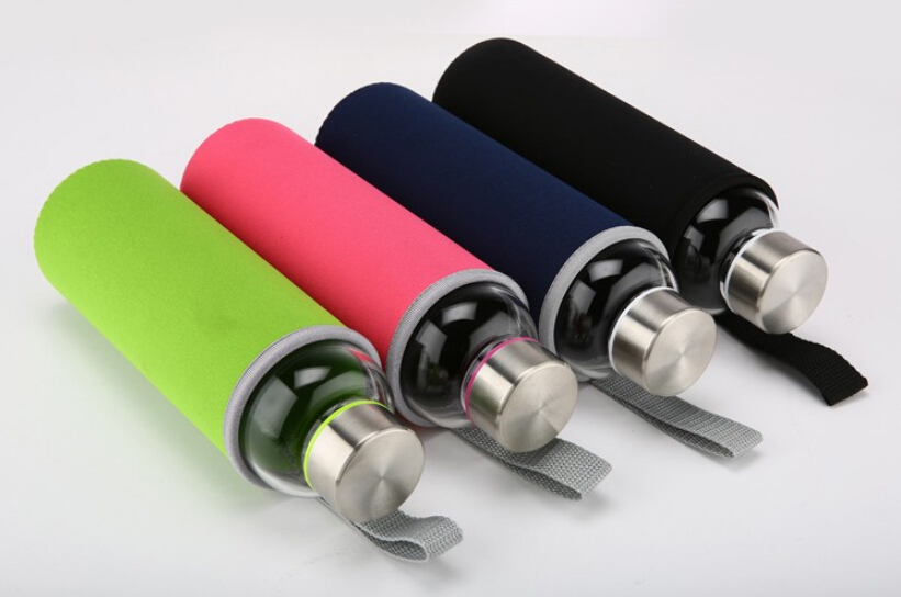 18.5OZ Glass water Bottles with Stainless Steel Lid with Carrying Loop