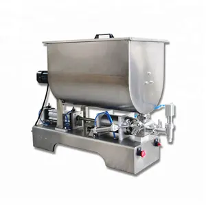 Liquid paste filling mixing machine,piston filler machine,big hopper/chili sauce filling machine