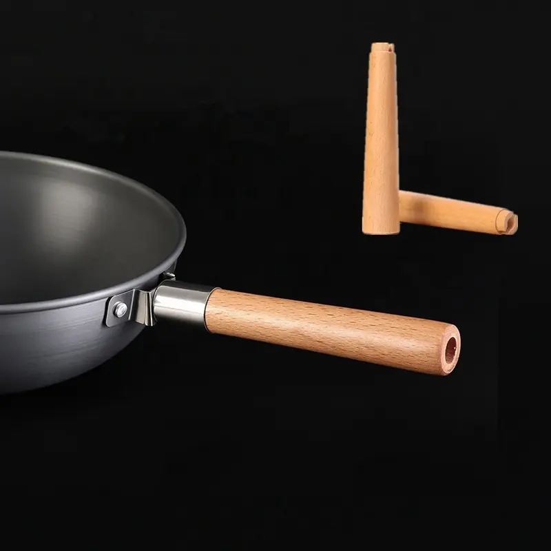 Stainless Steel Heat Resistant For Cookware Handle Parts Universal Removable Frying Pan Handle Wooden Cooking Pot Handle