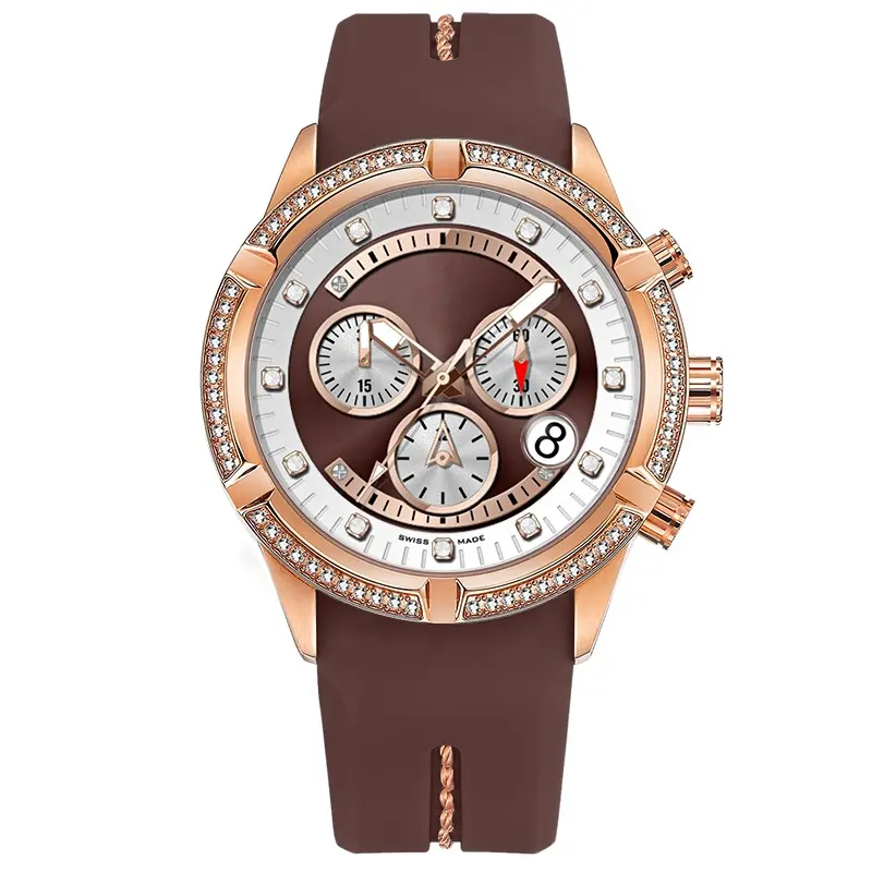 High Quality promotional auto date rose gold custom logo women sports diamond cheap chronograph watch