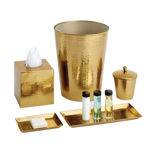 Juego de Baño Ecológico de Siete Piezas de Acero Inoxidable y Latón Martillado en Oro Brillante - Product Image 1