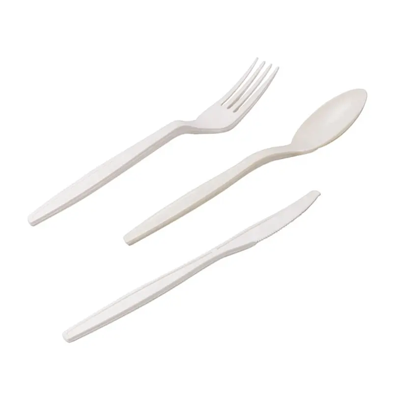 Amido di mais biodegradabile di plastica bianca usa e getta compostabili posate con forchetta/coltello/cucchiaio
