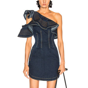 OEM unline ragazze di disegno del cotone sottile dell'increspatura del denim dei <span class=keywords><strong>jeans</strong></span> si vestono - Product Image 1